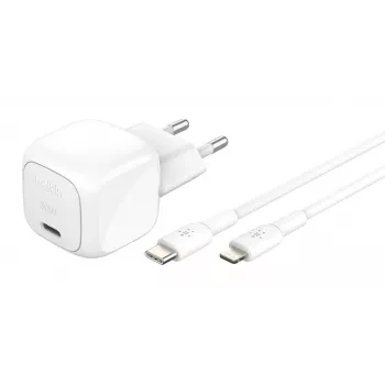 30W USB-C įkroviklis Belkin WCA008KQ1MWH-B5 PD PPS, kompaktiškas maitinimo adapteris telefonams ir planšetėms