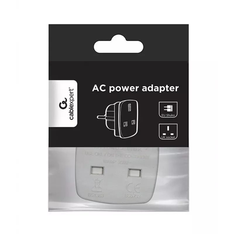 Gembird Cablexpert a-AC-UKEU-001 - Maitinimo adapteris - Jungtis (S) prie Kištuko (W) - Baltas - Jungtinė Karalystė, Europa
