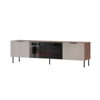 Spintelė televizoriui Cama Meble ALMERA 180,5×42×52,5 cm riešutas/kšmyras su juodu elektriniu židiniu