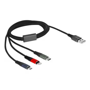 Delock - Lightning-Kabel, nur zum Aufladen - USB männlich bis Micro-USB Typ B, Lightning, USB-C männlich - 1,0m - Schwarz (87277)