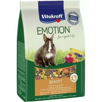 Vitakraft Emotion Beauty sausas ėdalas triušiams 600 g – pilnavertės granulės suaugusiems triušiams, daržovių skonio, 14% baltymų