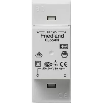 Friedland E3554N transformatorius, 220-240 V, 50 Hz, 8 V, 2 A, pilkas, 34 mm