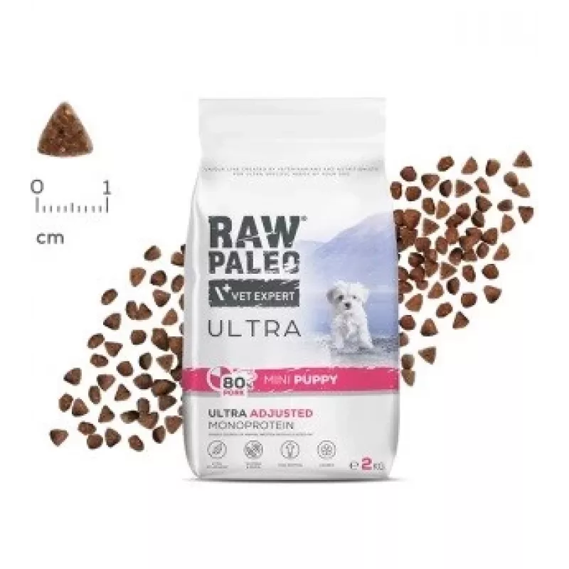 VETEXPERT RAW PALEO Ultra Mini Puppy su kiauliena, sausas ėdalas šuniui, 2 kg
