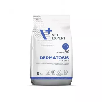 Sausas kačių ėdalas VETEXPERT Veterinary Diet Dermatosis Duck & Rice 2 kg — hipoalerginis veterinarinis ėdalas odos problemoms, 32% baltymų, 18% riebalų