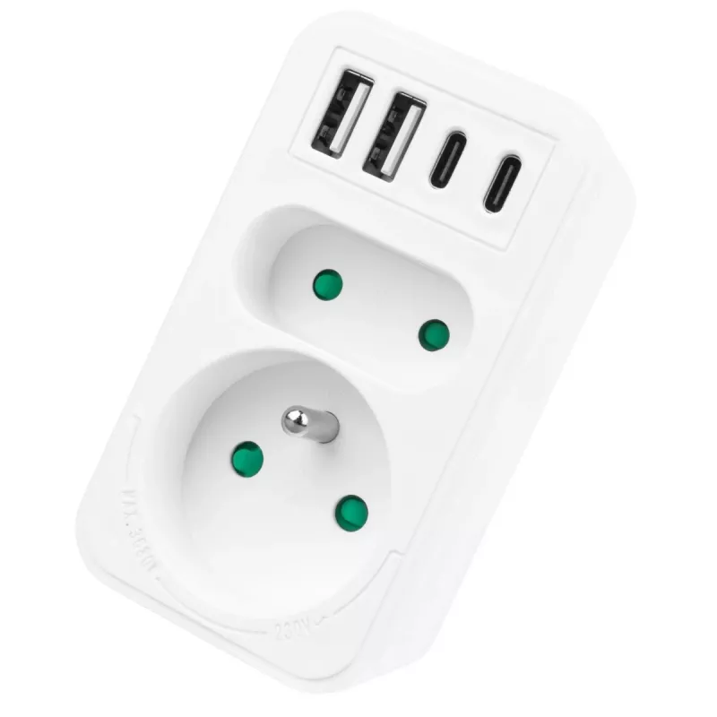 Maitinimo skirstytuvas MACLEAN MCE249 F/W – 2x kištukiniai lizdai (16A + 6A) ir 4x USB (2x A, 2x C PD 20W)