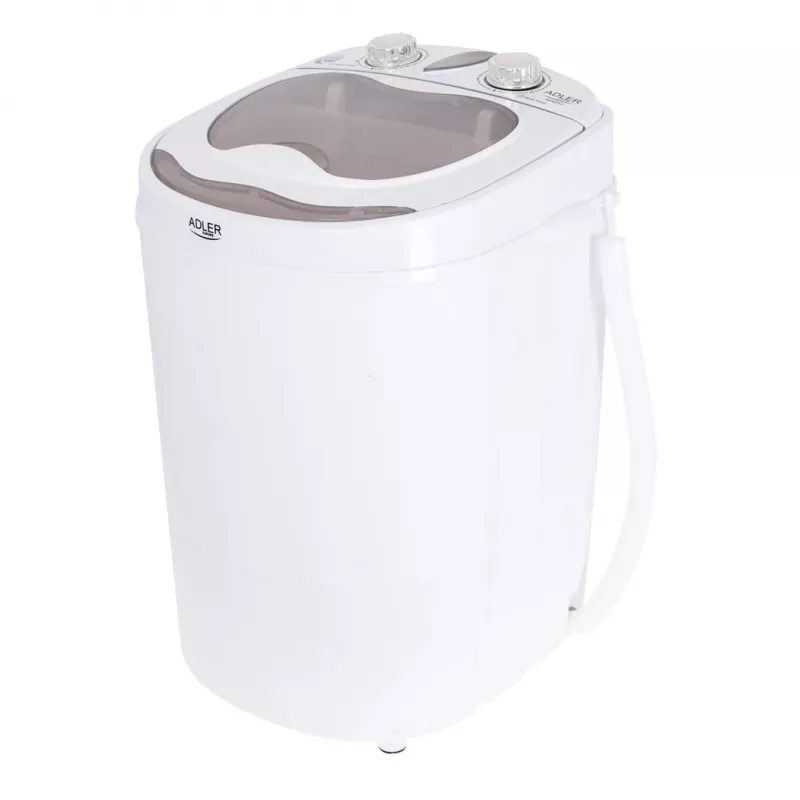 Skalbimo mašina su viršutiniu pakrovimu Adler AD 8055, nešiojama, 3 kg talpa, kreminė, sukamoji valdymo rankenėlė, 150 W