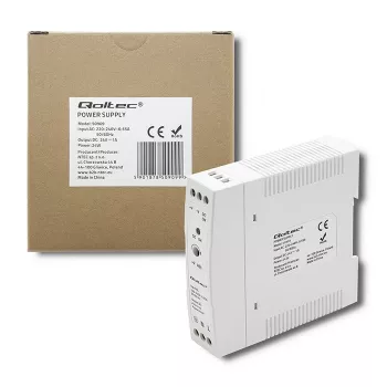 Qoltec maitinimo šaltinis bėgeliui DIN | 24W | 24V | 1A | Baltas | Plonas