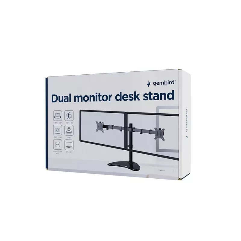 Gembird MS-D2ST-02 Monitorinis stovas (rotacija, pakreipimas, pasukimas), 13”–32”, juodas