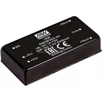 Maitinimo keitiklis/inverteris MEAN WELL RSDW20F-03 – 20 W išėjimo galia, 3,3 V išėjimo įtampa, gylis 50,8 mm, svoris 35 g