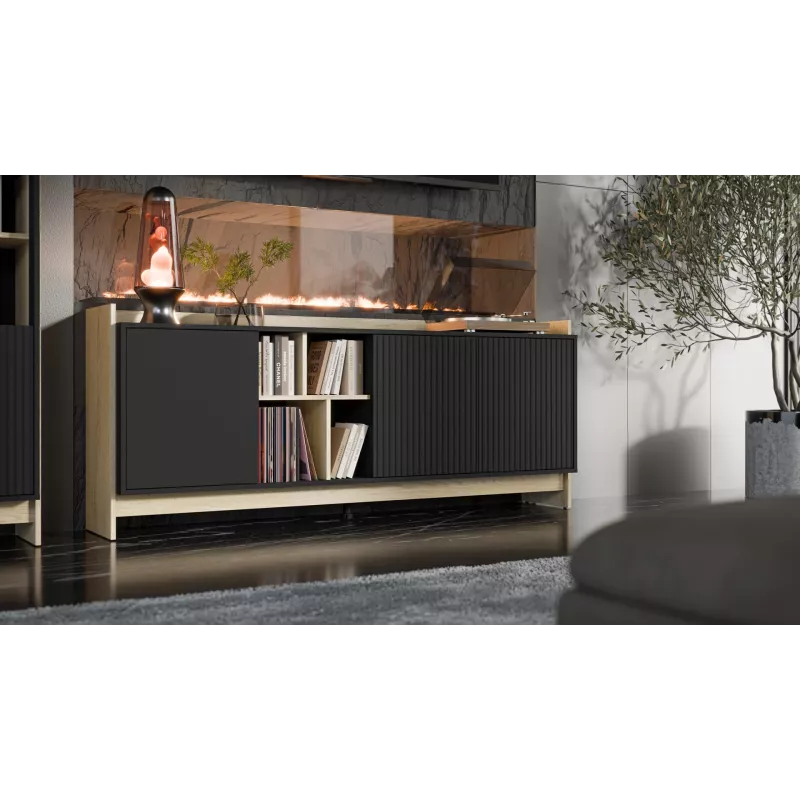 Cama PORTO 3D komoda 190x38x77 ąžuolas/juodas