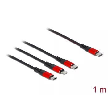 USB įkrovimo laidas DeLOCK 3 in 1 USB Type-C į Lightning, Micro USB, USB Type-C, 1 m, juoda/raudona