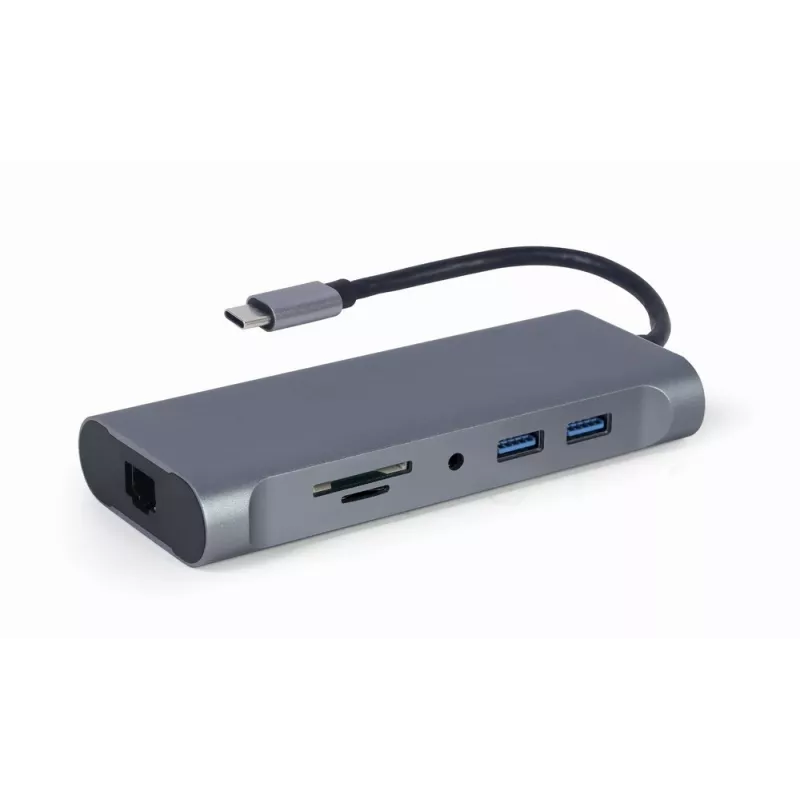 Gembird A-CM-COMBO7-01 nešiojamojo kompiuterio dokas / prievadų replikatorius USB 3.2 Gen 1 (3.1 Gen 1) Type-A pilkas