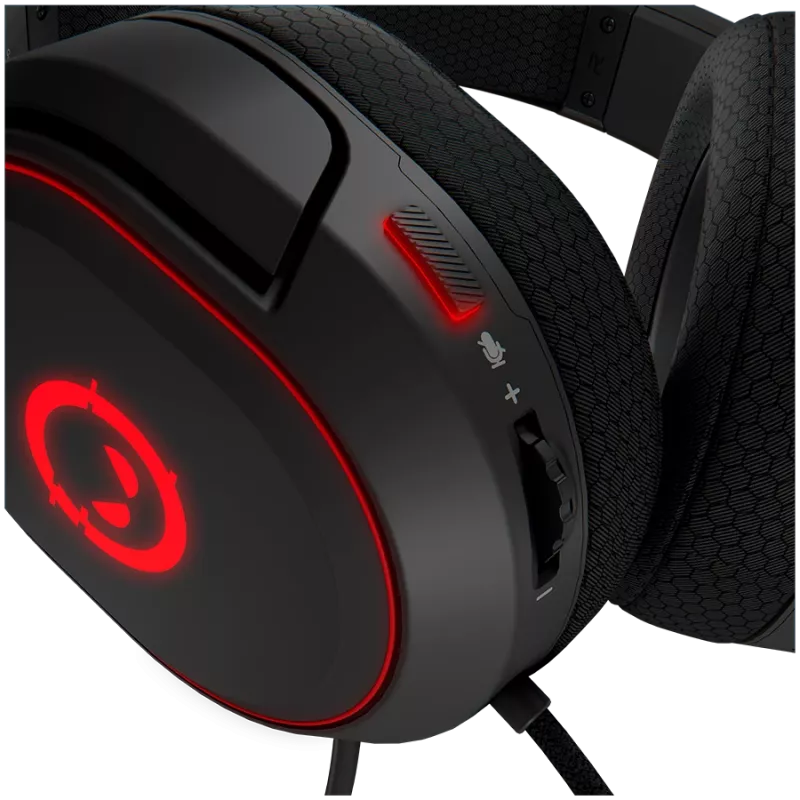 LORGAR Kaya 460, USB žaidimų ausinės su mikrofonu, CM108B, RGB apšvietimas, Plug&Play, USB-A jungiamasis kabelis 2 m, audinio ausinės pagalvėlės, dydis: 192×184,7×88 mm, 0,329 kg, juodos