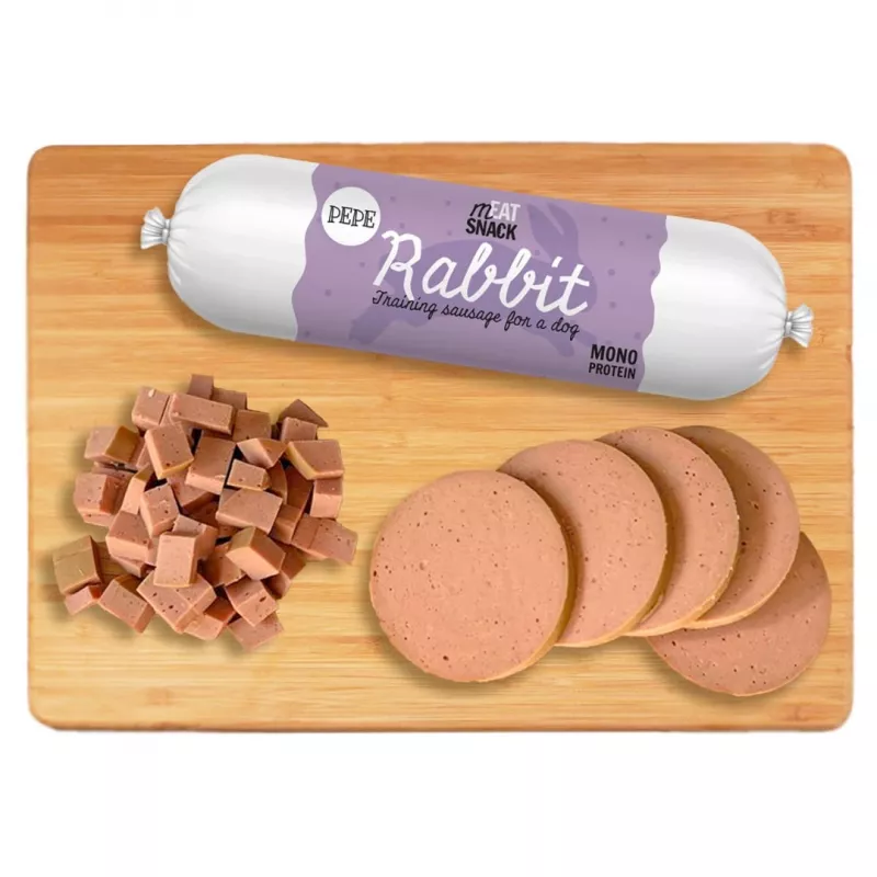 Šunų skanėstas PAKA ZWIERZAKA Pepe Sausage Rabbit 200 g – minkšta hipoalerginė dešrelė su triušiu, be grūdų ir glitimo