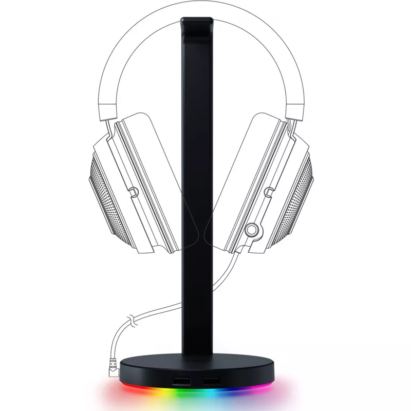 Razer Base Station V2 Chroma, juodas, 2x USB 3.1 prievadai, 1x 3,5 mm kombinuotas prievadas su įmontuotu DAC, 7.1 erdvinis garsas, Razer Chroma™ RGB, aliuminio konstrukcija, neslystantis pagrindas