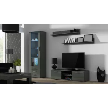 TV stovas Cama Meble SOHO 140 – 1400×430×370 mm, pilkas viršus (medžio drožlių plokštė), pilkas rėmas