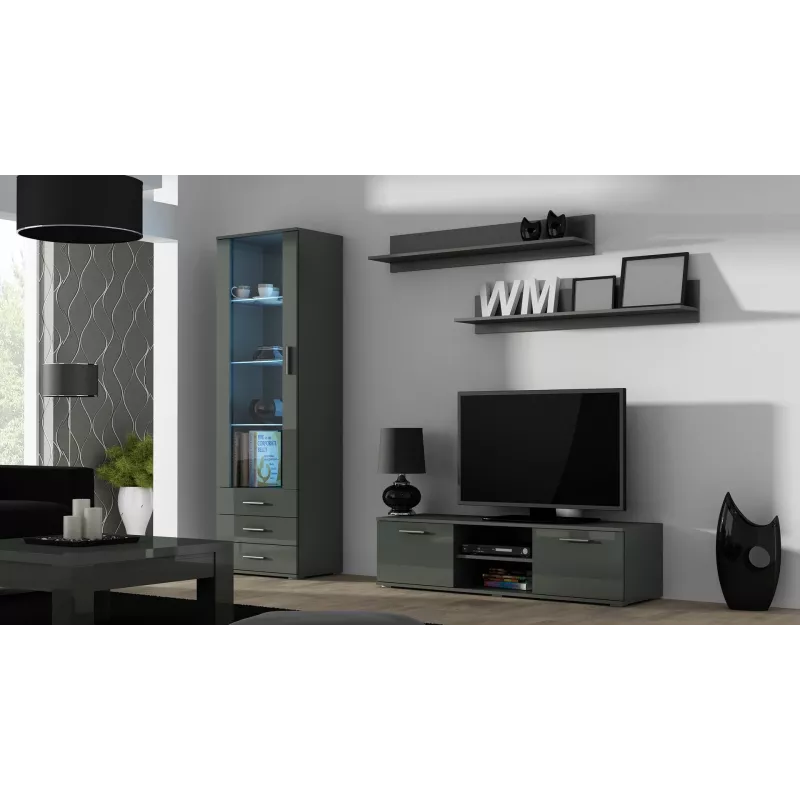 TV stovas Cama Meble SOHO 140 – 1400×430×370 mm, pilkas viršus (medžio drožlių plokštė), pilkas rėmas