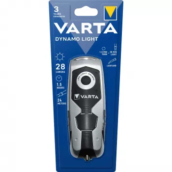 Varta Dynamo Light LED – nešiojamas žibintuvėlis, juodai pilkas, plastikinis, 3 šviesos diodai, 28 lm, 26 m