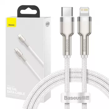 USB-C į Lightning kabelis Baseus Cafule 1 m, 20 W, cinko korpusas, baltas