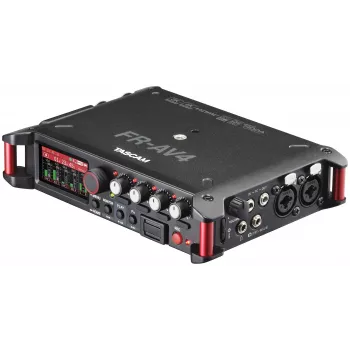 Nešiojamas garso įrašymo įrenginys Tascam FR-AV4 — 6 kanalų, 4 XLR combo + 2x 3,5 mm, 24/32 bitų, 48/96/192 kHz, „MicroSD“ iki 512 GB, USB-C, PD