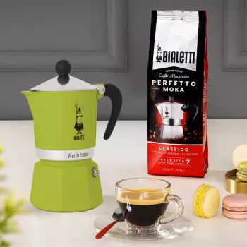Bialetti Rainbow Moka puodas juodas, žalias