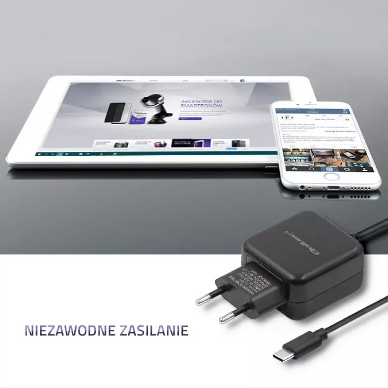 Qoltec 50197 Vidinis įkroviklis su USB Type-C laidu, 5V/2.4A, 12W