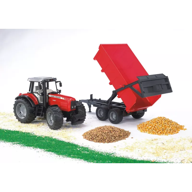 BRUDER Massey Ferguson 7480 su savivartiniu priekabu – žemės ūkio traktoriaus modelis