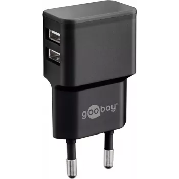 Wentronic goobay Dvigubas USB įkroviklis - Maitinimo adapteris - 12 W - 2,4 A - 2 išėjimo prievadai (USB) - Juoda (44951)