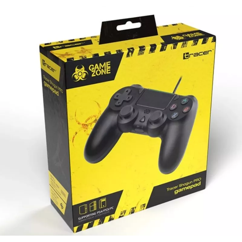 Laidinis žaidimų pultas TRACER SHOGUN PRO Black — 16 mygtukų, analoginis/digitalinis, 1,5 m kabelis, vibracija, PC/PS4/PS3