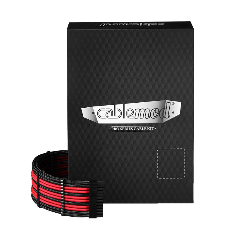 CableMod C-Series PRO RM Black Label maitinimo kabelių rinkinys CM‑PCSR‑16P3KIT‑NKKR‑R – juodi ir raudoni pinti PSU laidai