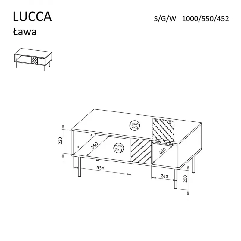 Kavos stalas Cama LUCCA suolas/stalas 100x55x46 cm, kashmyras, stačiakampis pilkas viršus