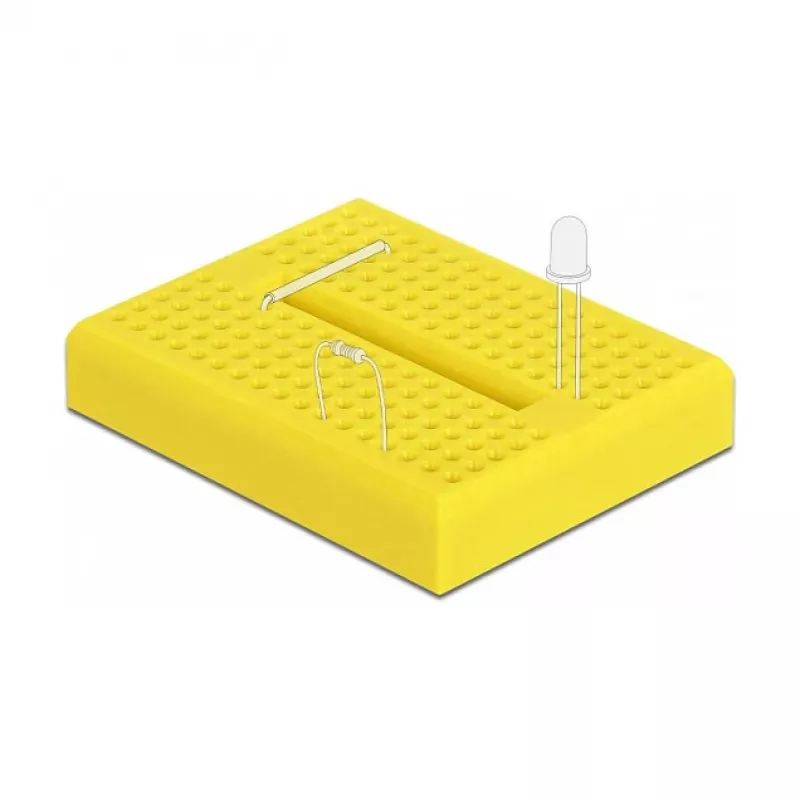 Breadboard DELOCK 18320 – plastikinė prototipų plokštė, geltona, 36×46×10 mm