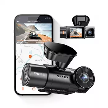 Automobilinis vaizdo registratorius VANTRUE N2X LTE — 2.7K Ultra HD, SONY STARVIS 2 IMX675 pagrindinė, 158° F/1.8, 2 kanalai, GPS, Wi‑Fi, IPS 2 colių ekranas