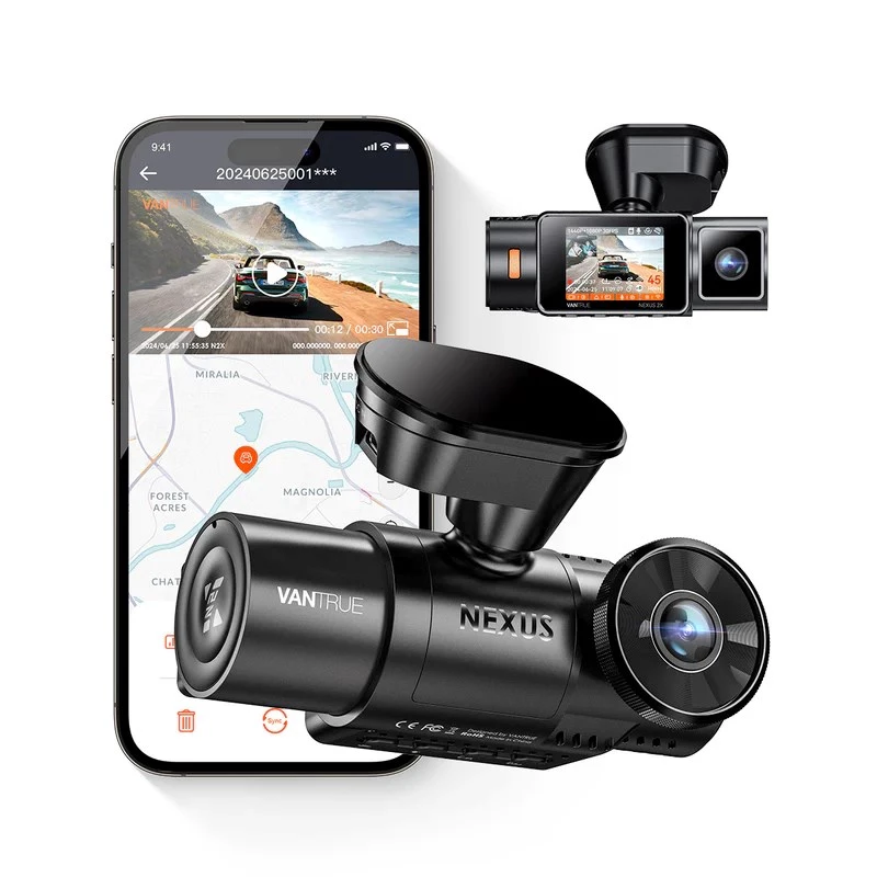 Automobilinis vaizdo registratorius VANTRUE N2X LTE — 2.7K Ultra HD, SONY STARVIS 2 IMX675 pagrindinė, 158° F/1.8, 2 kanalai, GPS, Wi‑Fi, IPS 2 colių ekranas