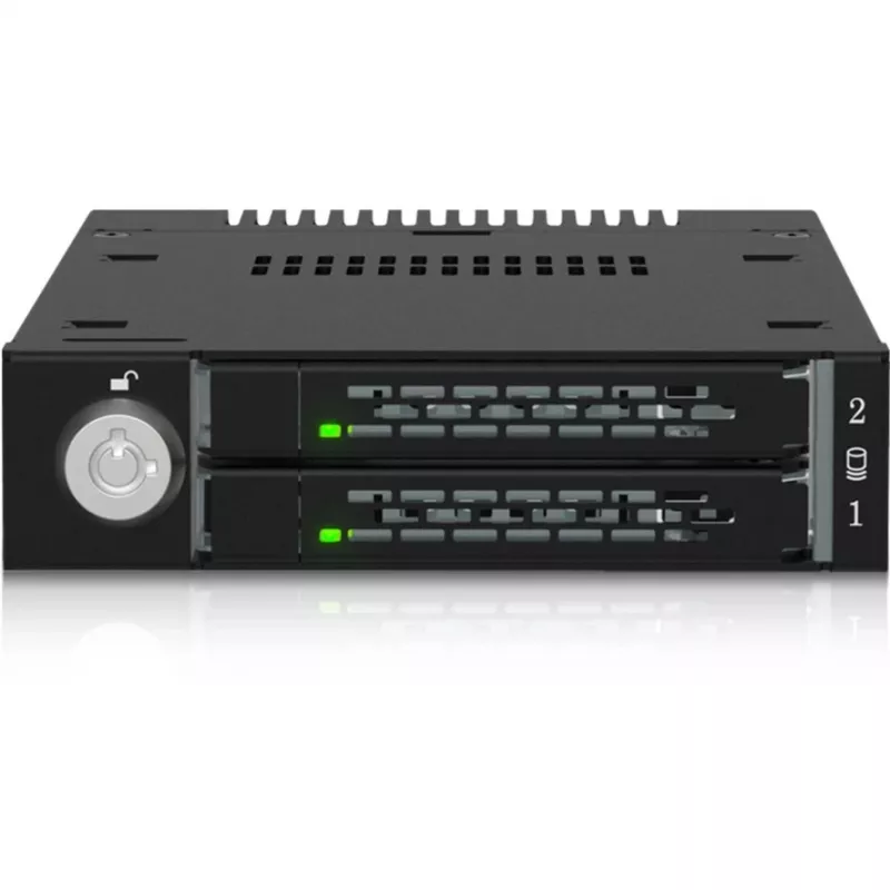 ICY DOCK ToughArmor MB834MK-B V2 - 2x M.2 NVMe į 1x 3,5 colio lizdo mobilusis krepšelis su metaliniu raktiniu užraktu, SlimSAS 4i, juodas