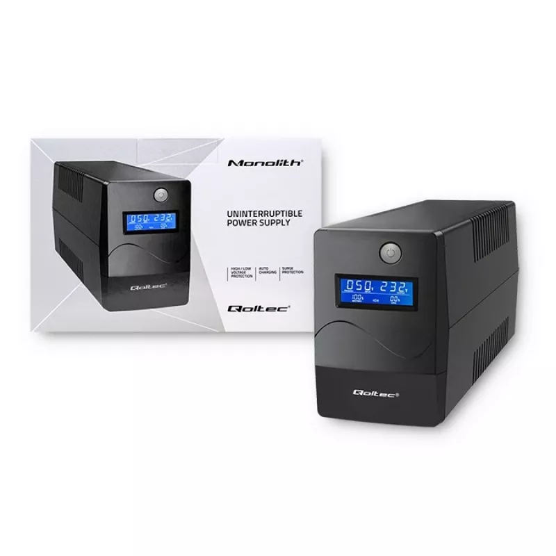 Qoltec Monolith nepertraukiamo maitinimo šaltinis (UPS) Dvigubo keitimo (Online) 0.45 kVA 240 W 2 AC lizdai