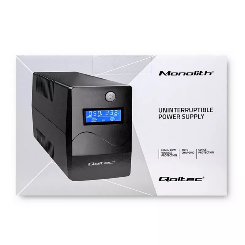 Qoltec Monolith UPS Double-conversion Online 0,65 kVA 360 W 2 AC lizdai