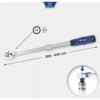 KS Tools BT022992 1/2 colio teleskopinis reguliuojamos rankenos reketinis raktas