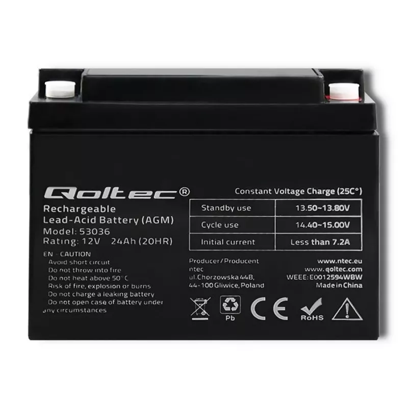 Qoltec 53036 AGM baterija | 12V | 24Ah | max 360A