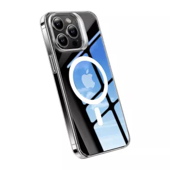 Dėklas Torras UPRO Lstand Clear-Mag, skirtas iPhone 15 – permatomas, MagSafe suderinamas, L-stovo dizainas