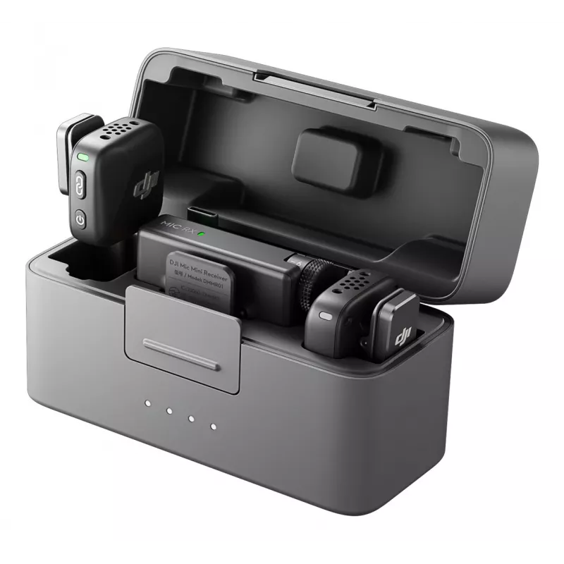Belaidis mikrofonų rinkinys DJI Mic Mini (2 TX + 1 RX + Įkrovimo dėklas) – Tamsiai pilka
