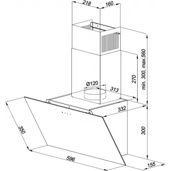 Sieninis kamininis gartraukis MAAN Vertical Glass 60 Black, stiklas/plienas, 595 mm, 135–320 m³/h, elektroninis valdymas