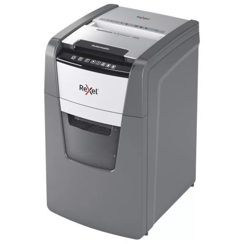 Rexel Optimum AutoFeed+ 130X popieriaus smulkintuvas, kryžminis pjovimas, 55 dB, 22 cm, juoda, sidabrinė