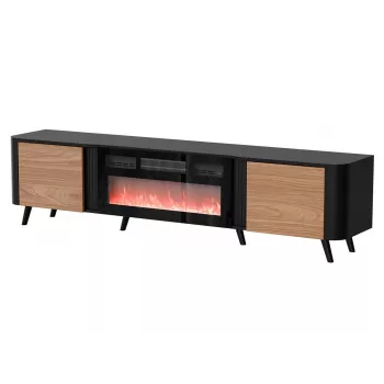 Spintelė TV Cama Meble Volare 200 x 39 x 49 cm juoda/riešutas su elektriniu židiniu
