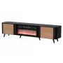 Spintelė TV Cama Meble Volare 200 x 39 x 49 cm juoda/riešutas su elektriniu židiniu