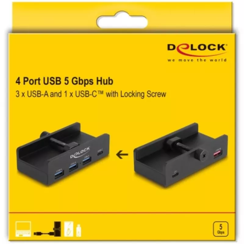 DeLOCK 64284 USB 3.2 Gen 2 šakotuvas (USB Type-A, 4 prievadai, 5000 Mbit/s, juodas)