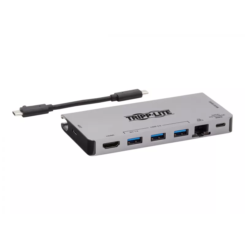 USB-C Dock 4K HDMI, USB 3.2 Gen 1, USB-A Hub, GbE, atminties kortelių skaitytuvas, 100W PD įkrovimas, nuimamas laidas U442-DOCK5D-GY