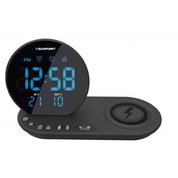 Blaupunkt CR85BK radijas su FM PLL imtuvu, USB įkrovimu, belaidžiu įkrovimu, vidaus/lauko temperatūra, juodas