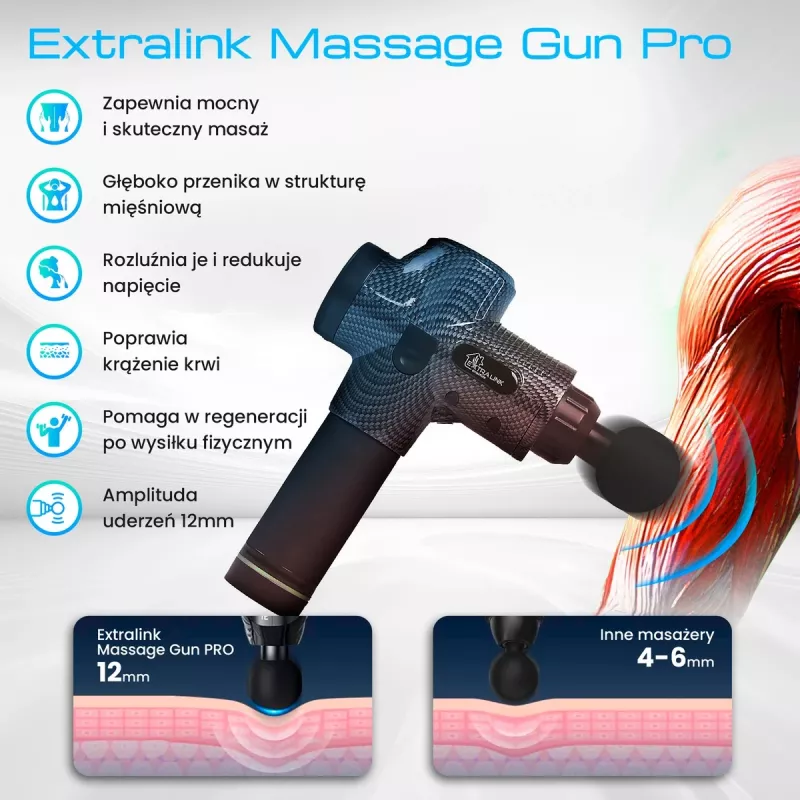 Masažinis pistoletas Extralink MSG-01-PRO 3800 RPM 6 antgalių