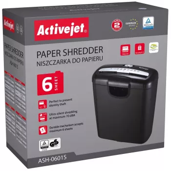 Popieriaus smulkintuvas Activejet ASH-0601S, P-2, 10 l, 6 mm juostelė, 6 lapai, juodas